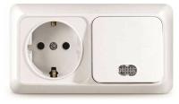 Блок розетка с.з + выключатель 1кл белый Олимп Universal арт. О0036