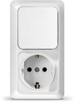 Блок розетка с.з + выключатель 1кл белый Олимп Universal арт. О0038